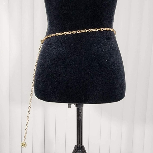 Celestial Sun Multi Layer Chain Statement Belt Metal Waist Belt Adjustable Gold - Picture 3 of 10